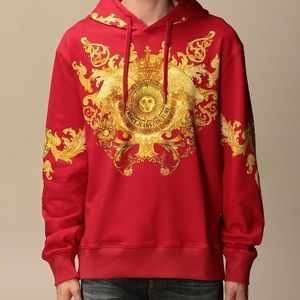 Versace Jeans Couture Baroque print hoodie. Size: XL. Color: red/gold.